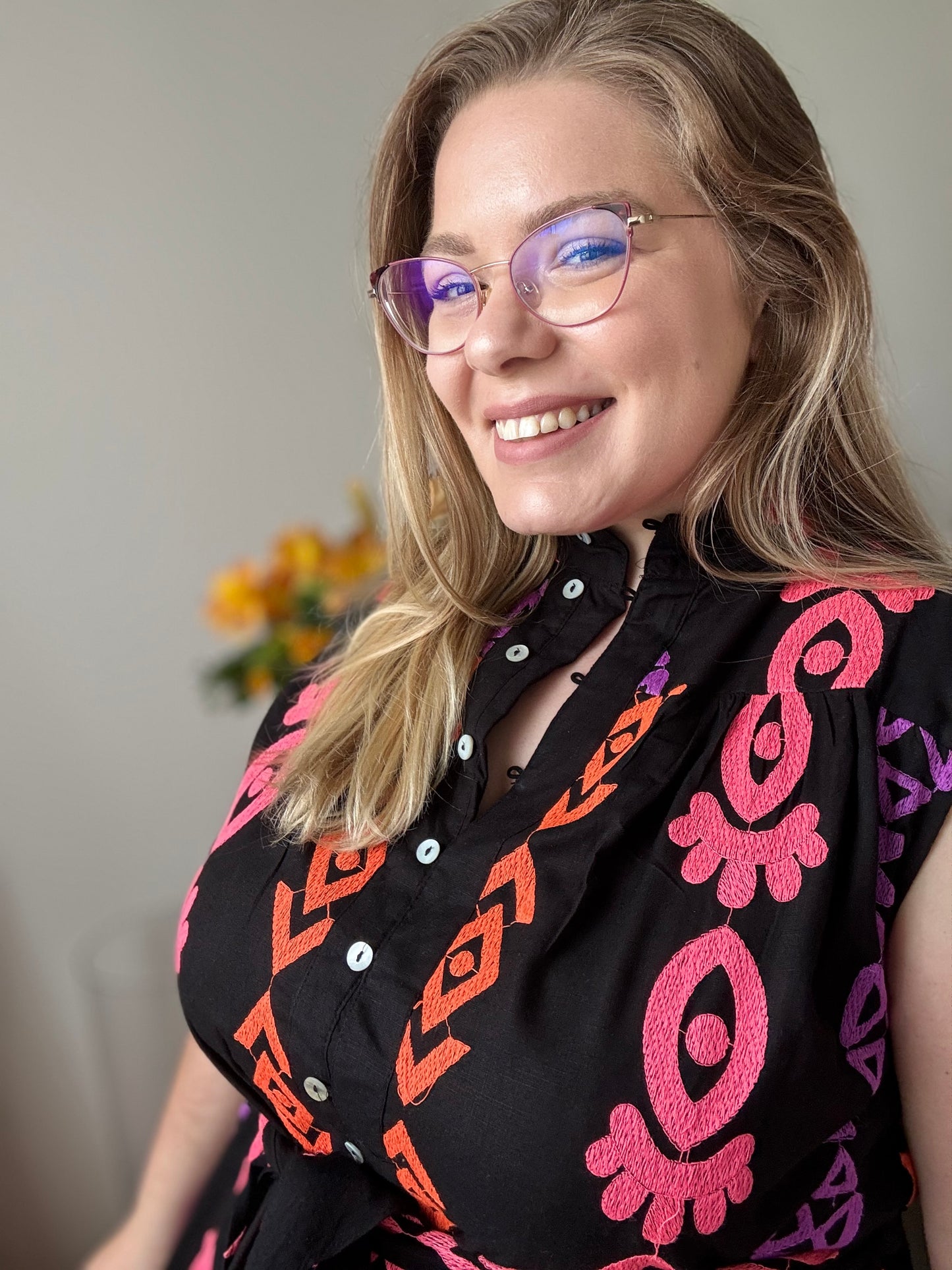 Robe chemise brodée Noir Éclat