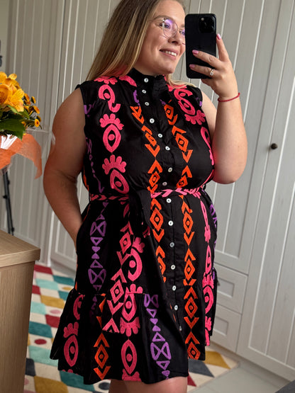Robe chemise brodée Noir Éclat