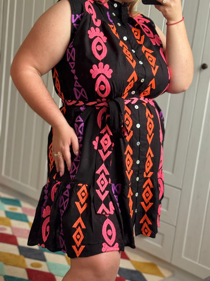 Robe chemise brodée Noir Éclat